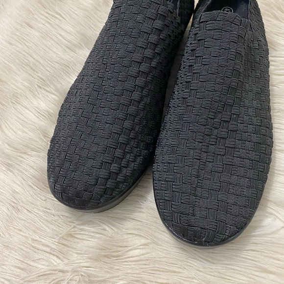 Bernie Mev Black Woven Smooth Cha Cha Sneaker Wedge Slip On Loafers - Picture 3 of 7